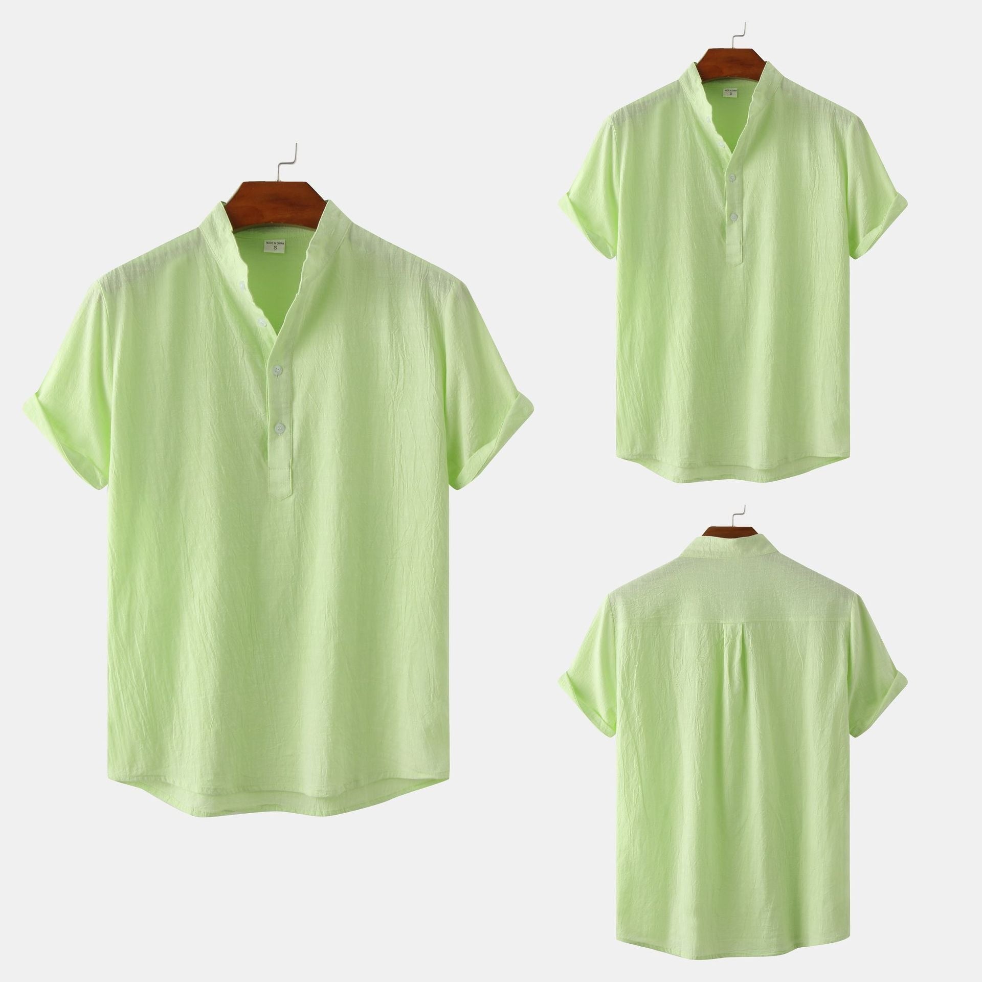 QVL Men's Cotton-Linen Collar Shirt