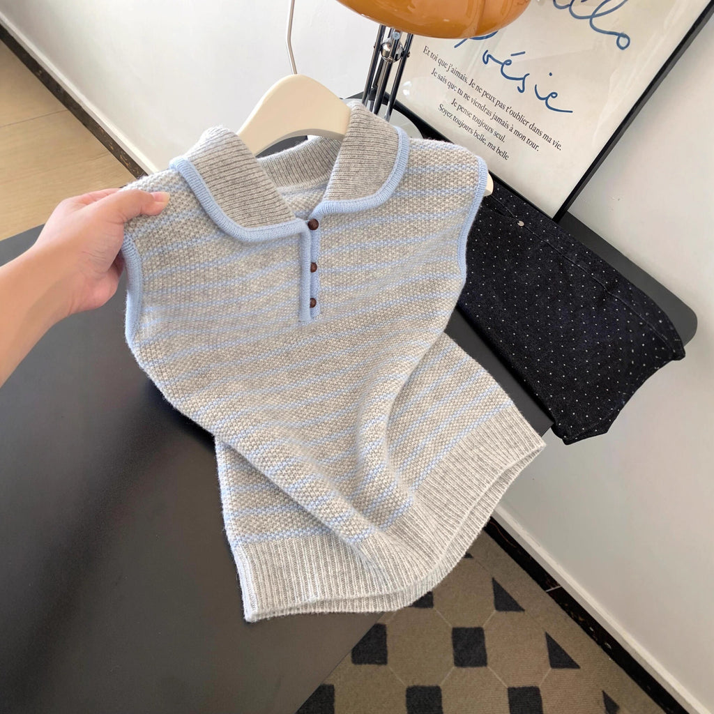 QVL Striped Knit Polo Top