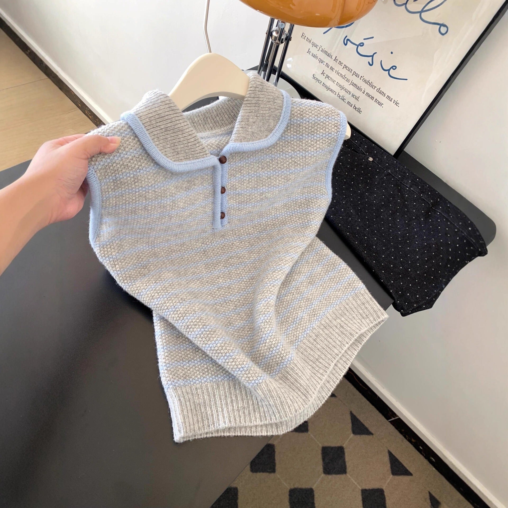 QVL Striped Knit Polo Top