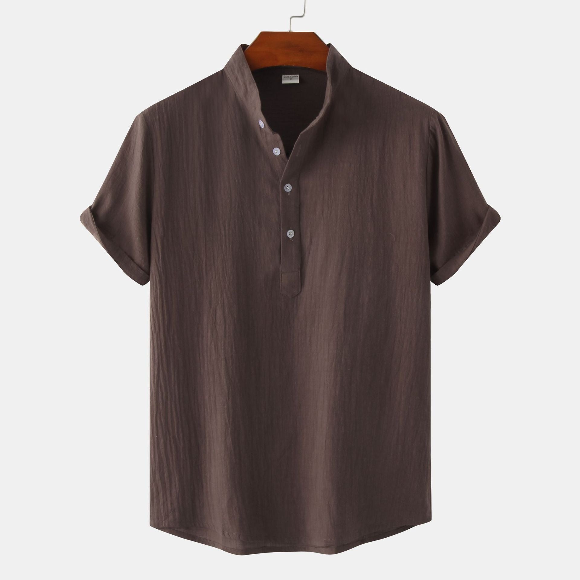 QVL Men's Cotton-Linen Collar Shirt