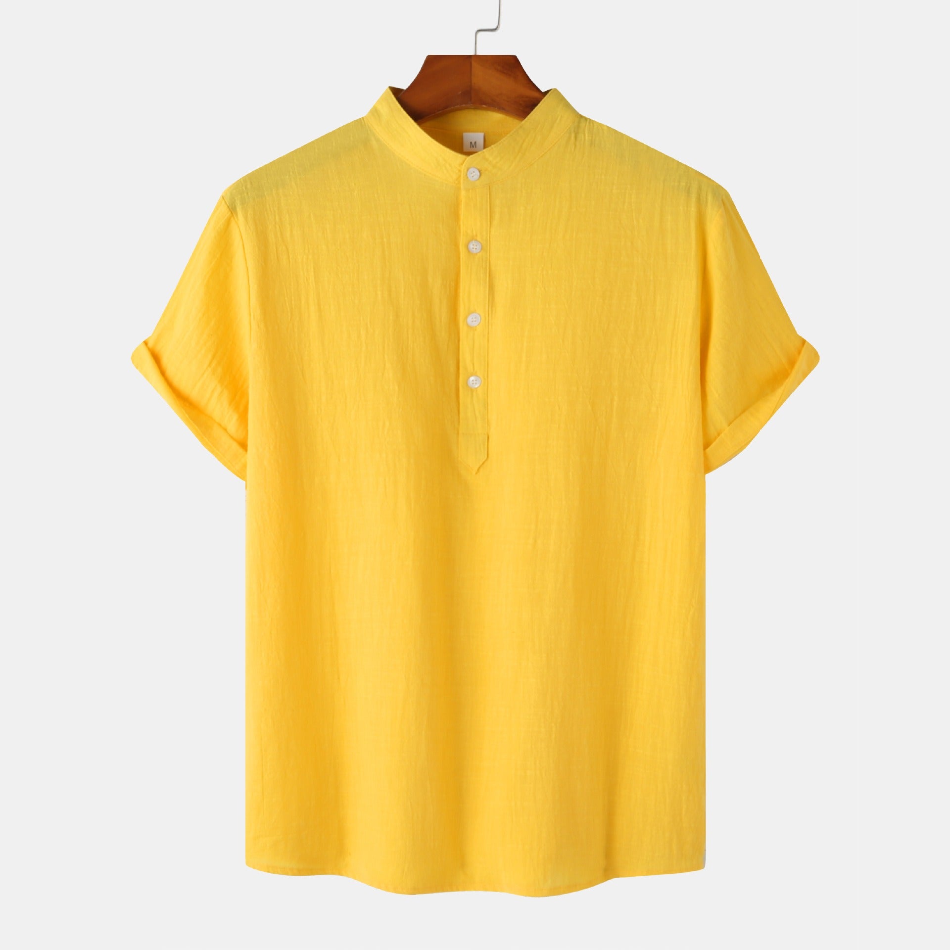 QVL Men's Cotton-Linen Collar Shirt