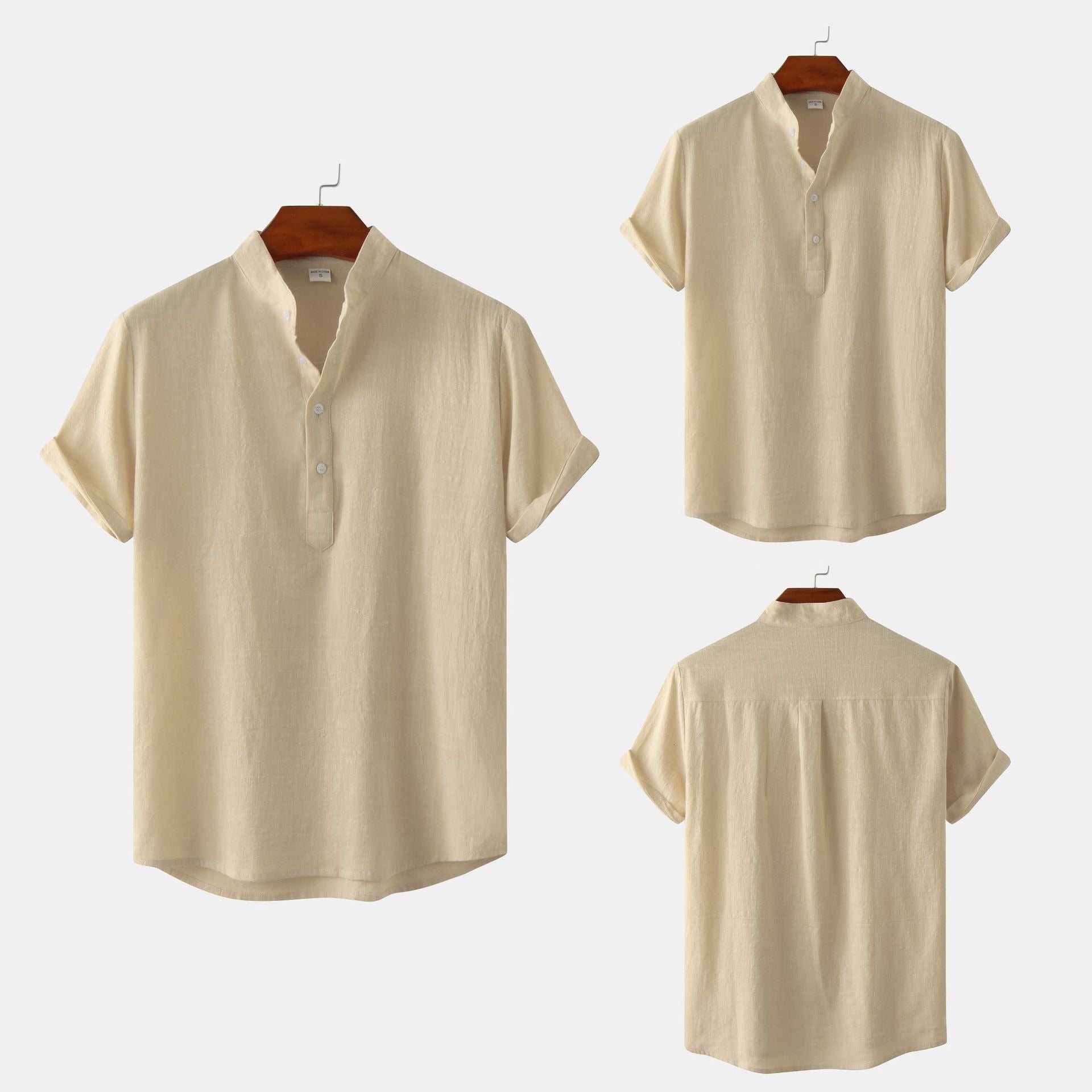 QVL Men's Cotton-Linen Collar Shirt