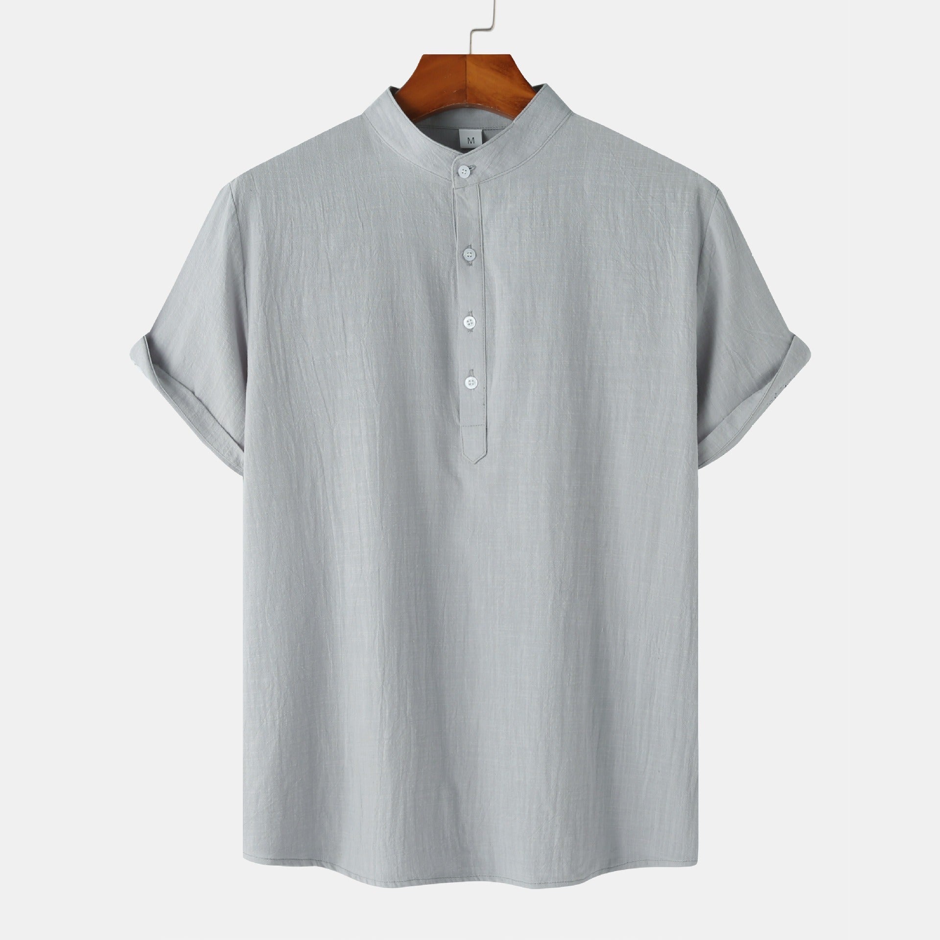 QVL Men's Cotton-Linen Collar Shirt