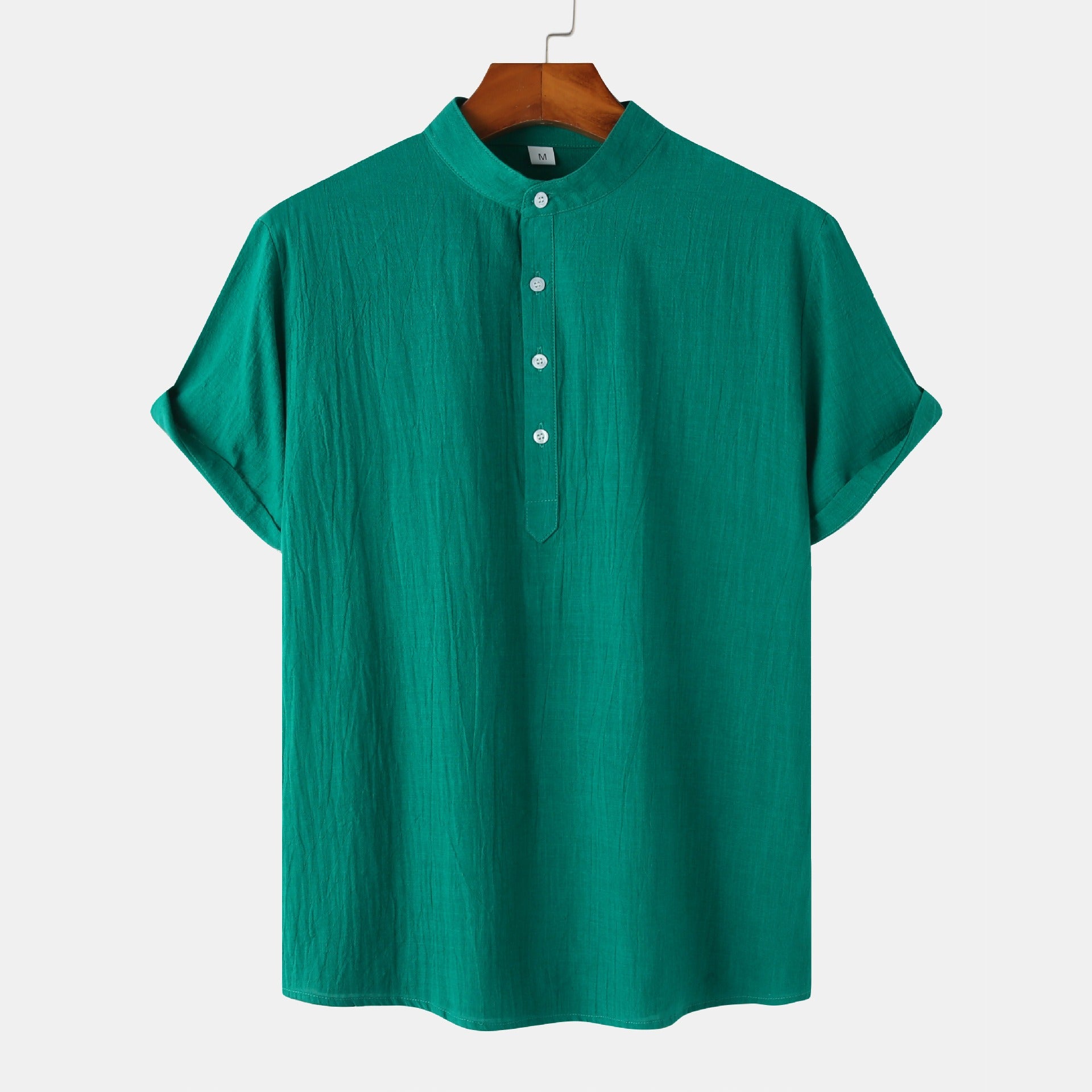 QVL Men's Cotton-Linen Collar Shirt