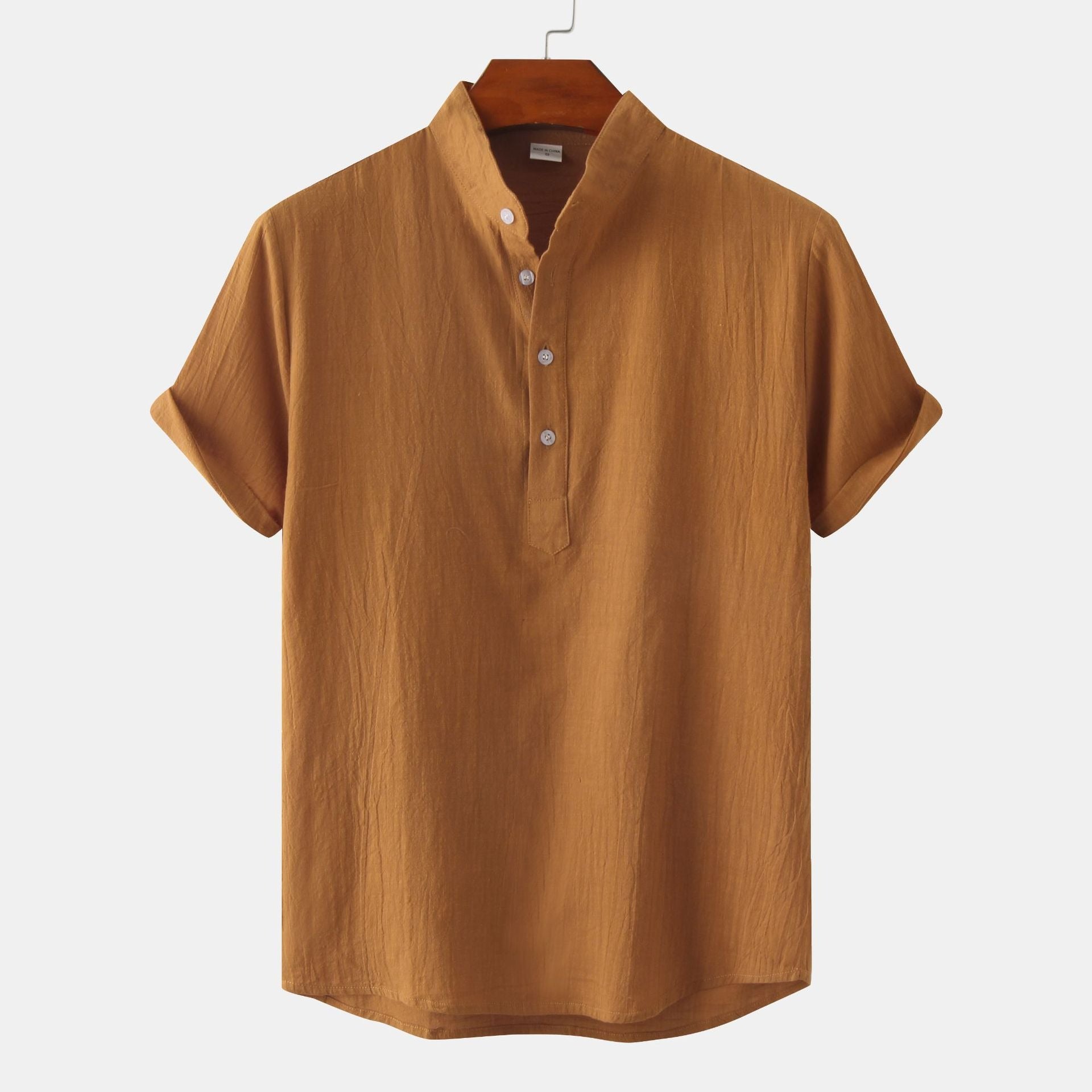 QVL Men's Cotton-Linen Collar Shirt