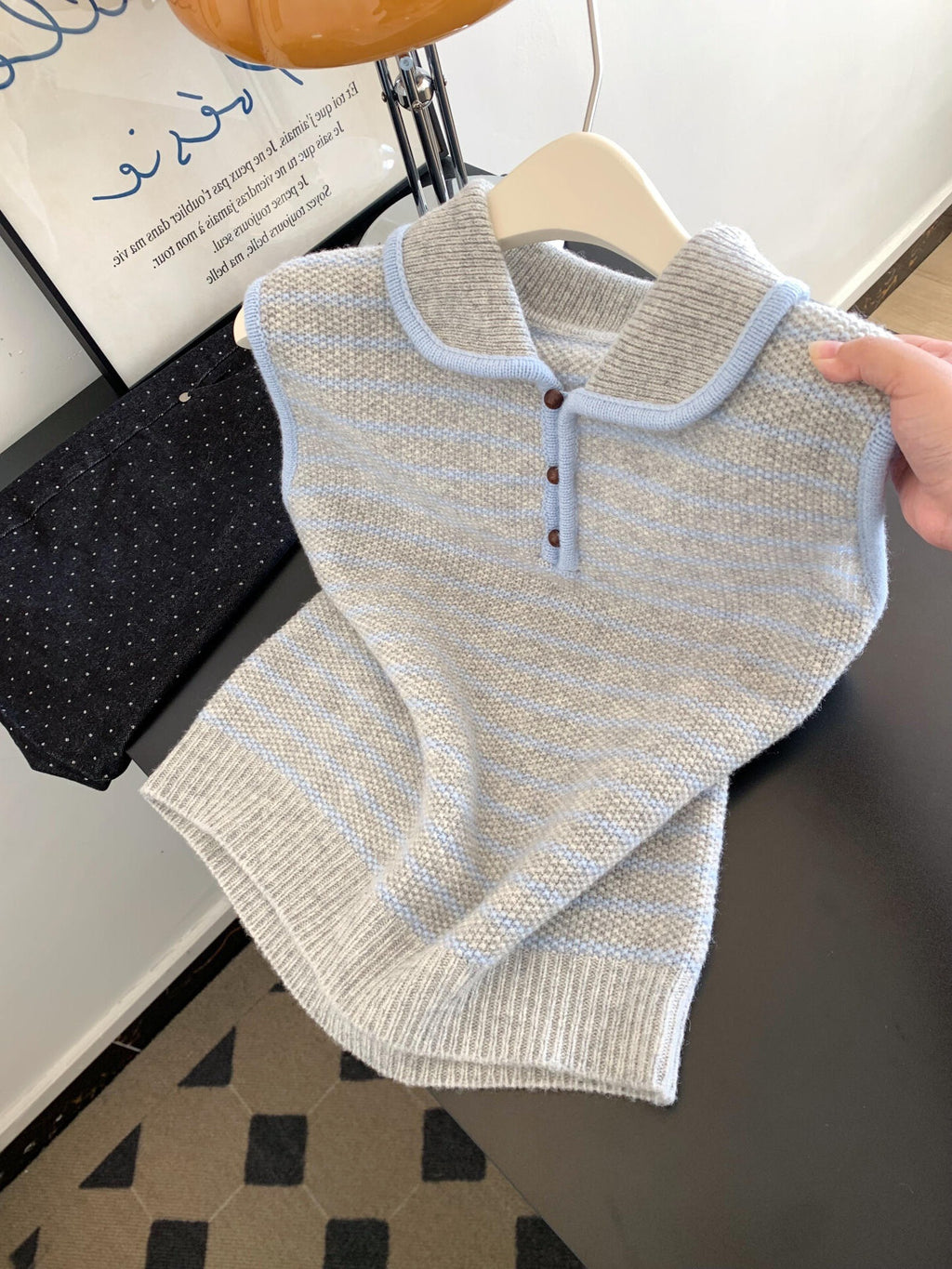 QVL Striped Knit Polo Top