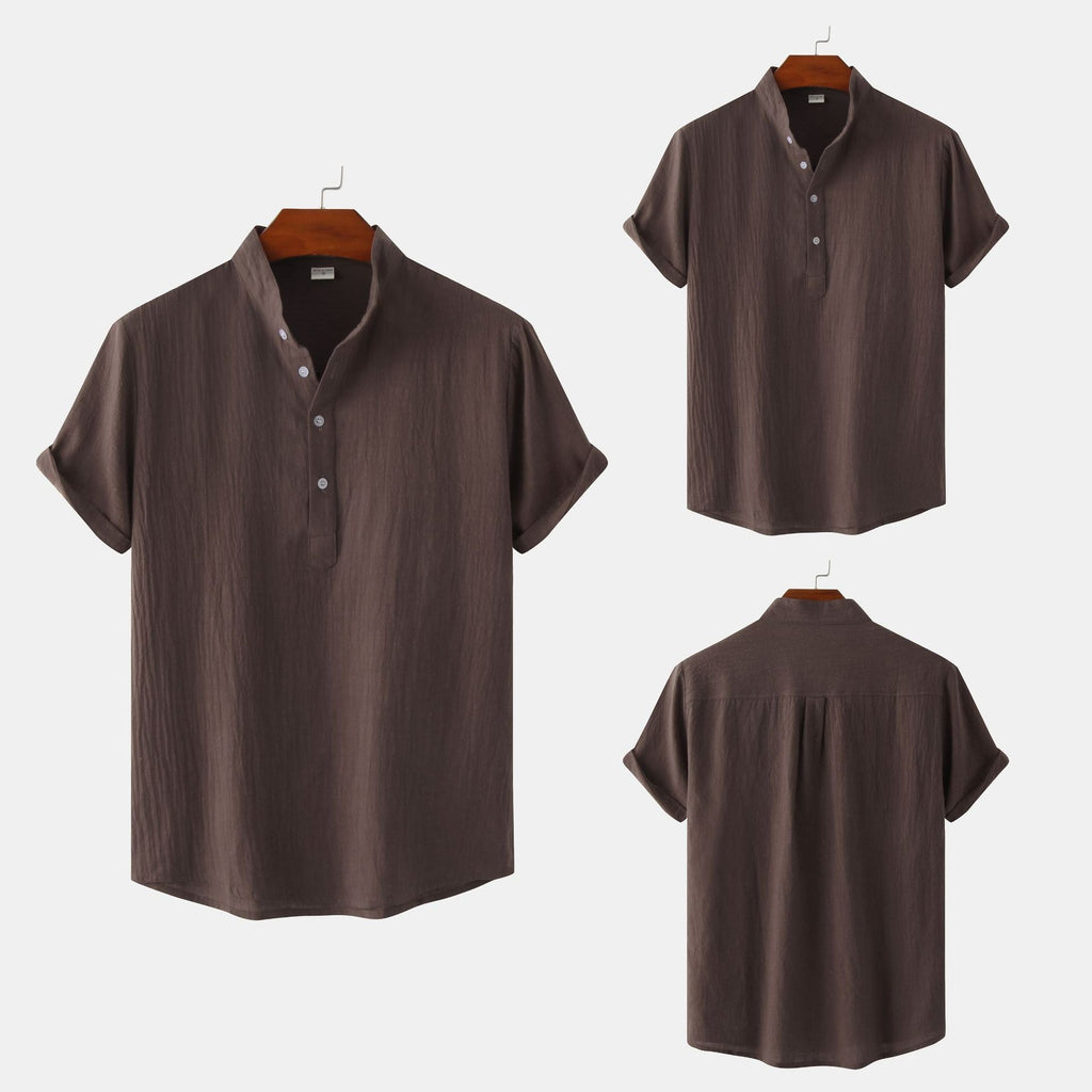 QVL Men's Cotton-Linen Collar Shirt