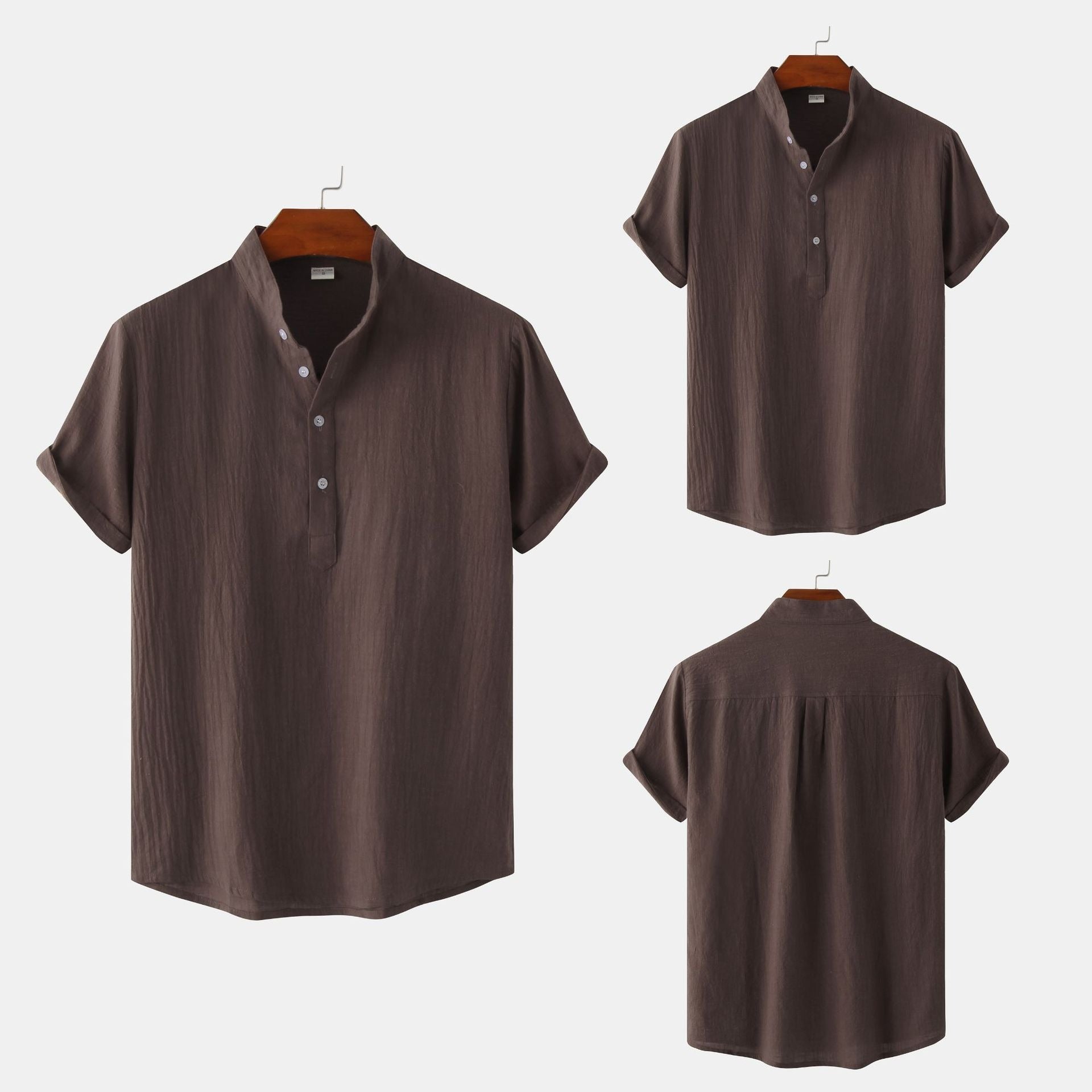 QVL Men's Cotton-Linen Collar Shirt