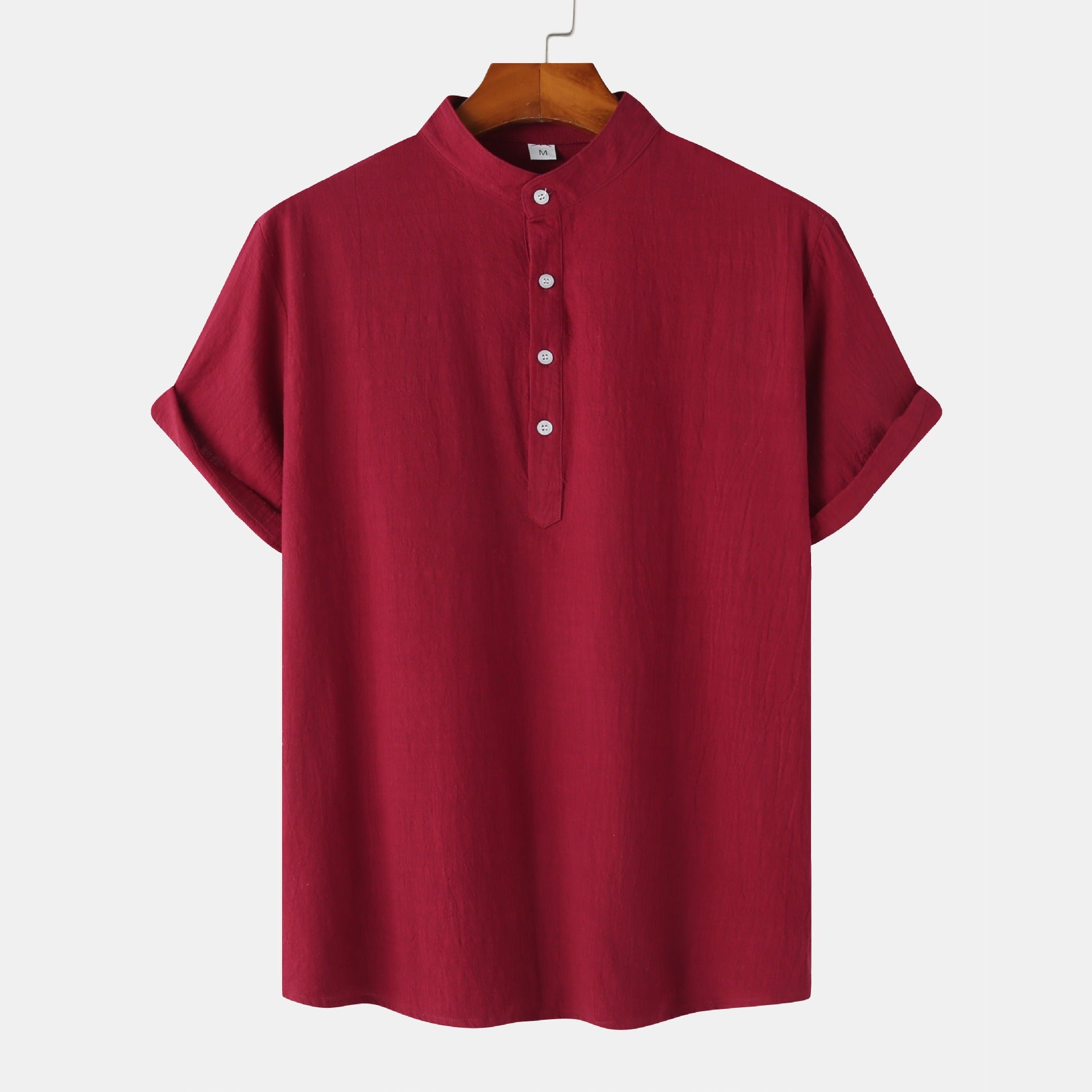 QVL Men's Cotton-Linen Collar Shirt