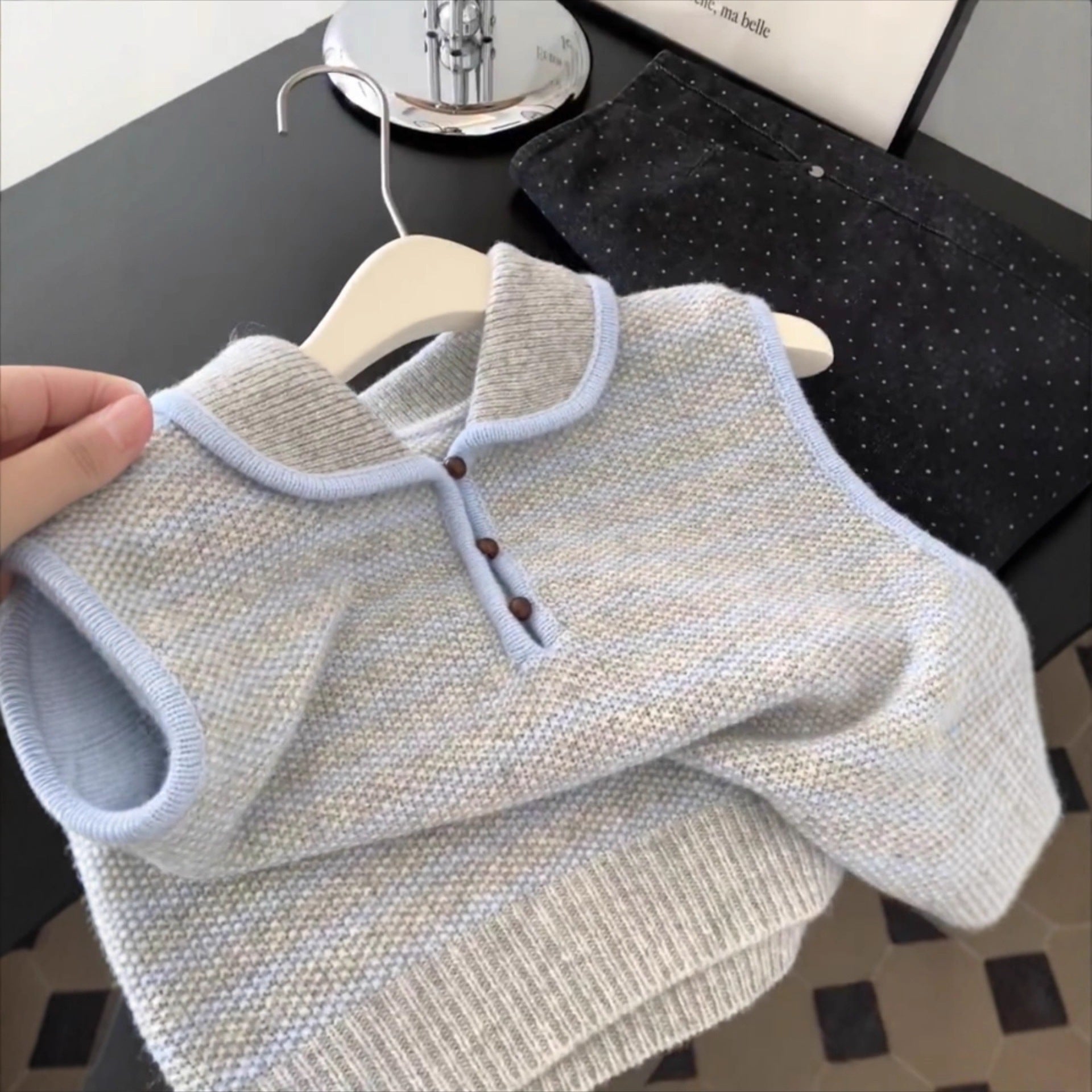QVL Striped Knit Polo Top