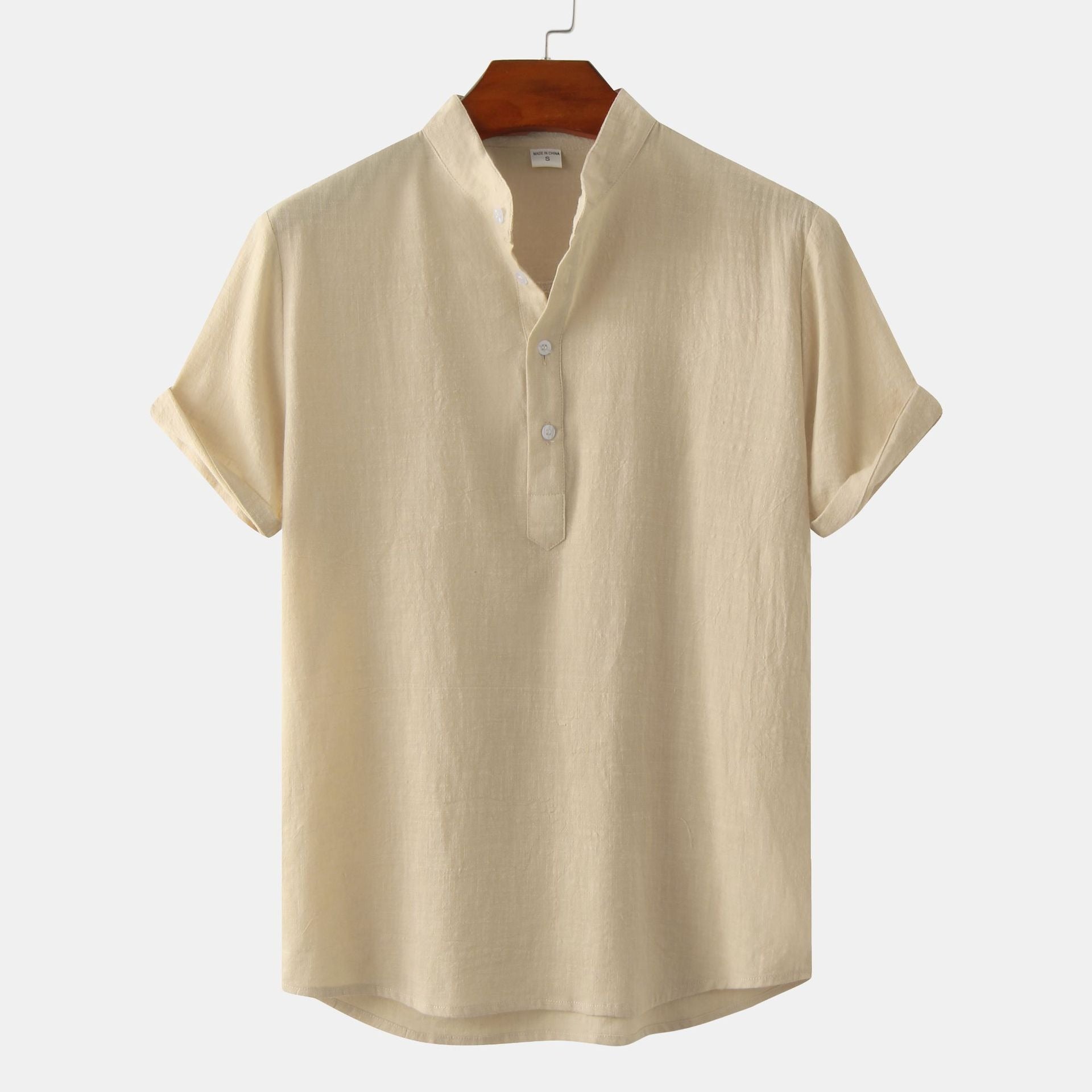 QVL Men's Cotton-Linen Collar Shirt