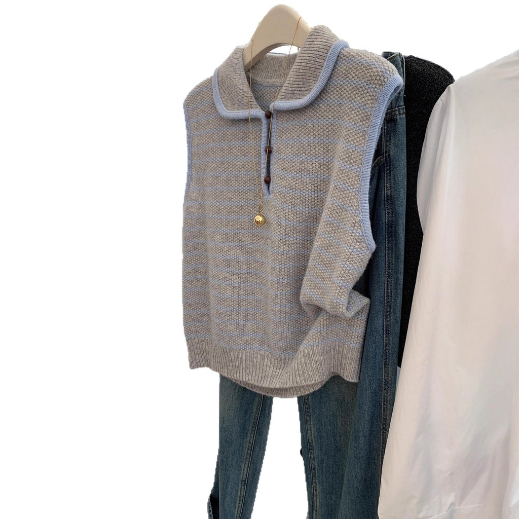 QVL Striped Knit Polo Top