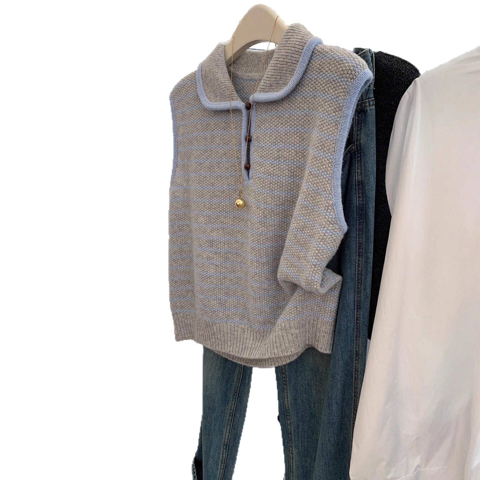 QVL Striped Knit Polo Top