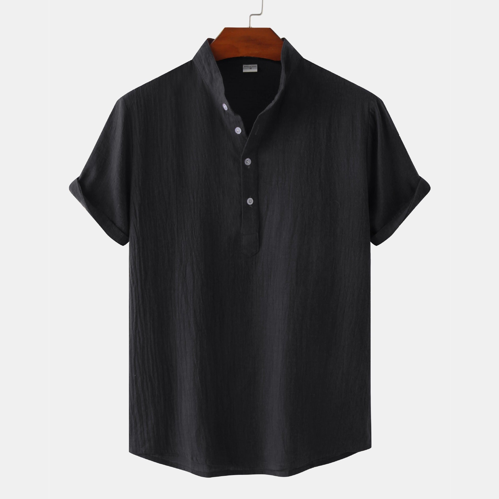 QVL Men's Cotton-Linen Collar Shirt