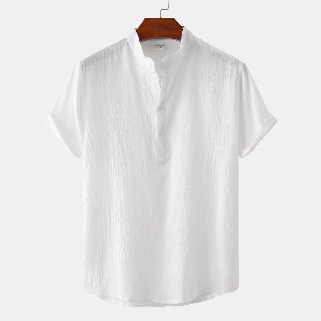 QVL Men's Cotton-Linen Collar Shirt