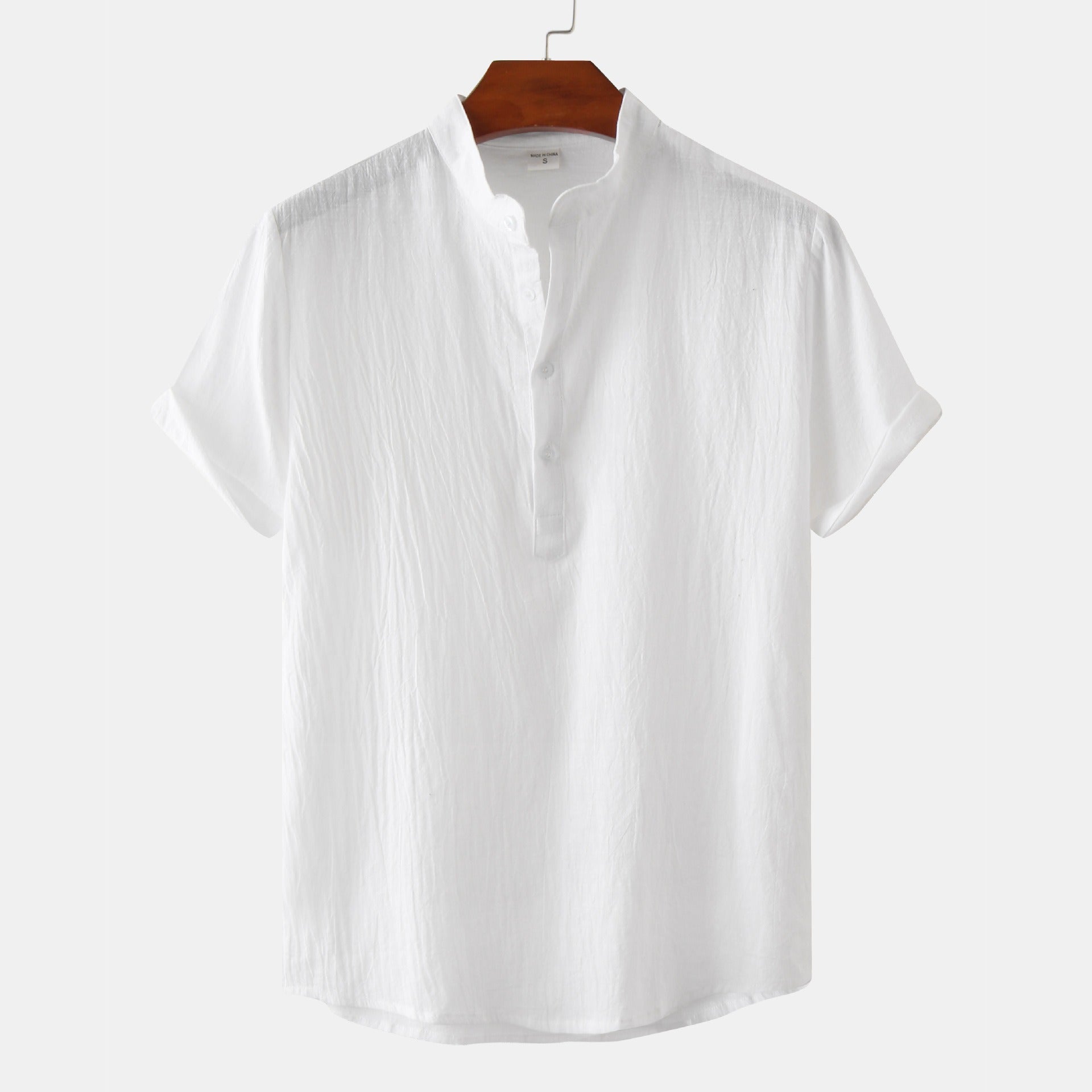 QVL Men's Cotton-Linen Collar Shirt