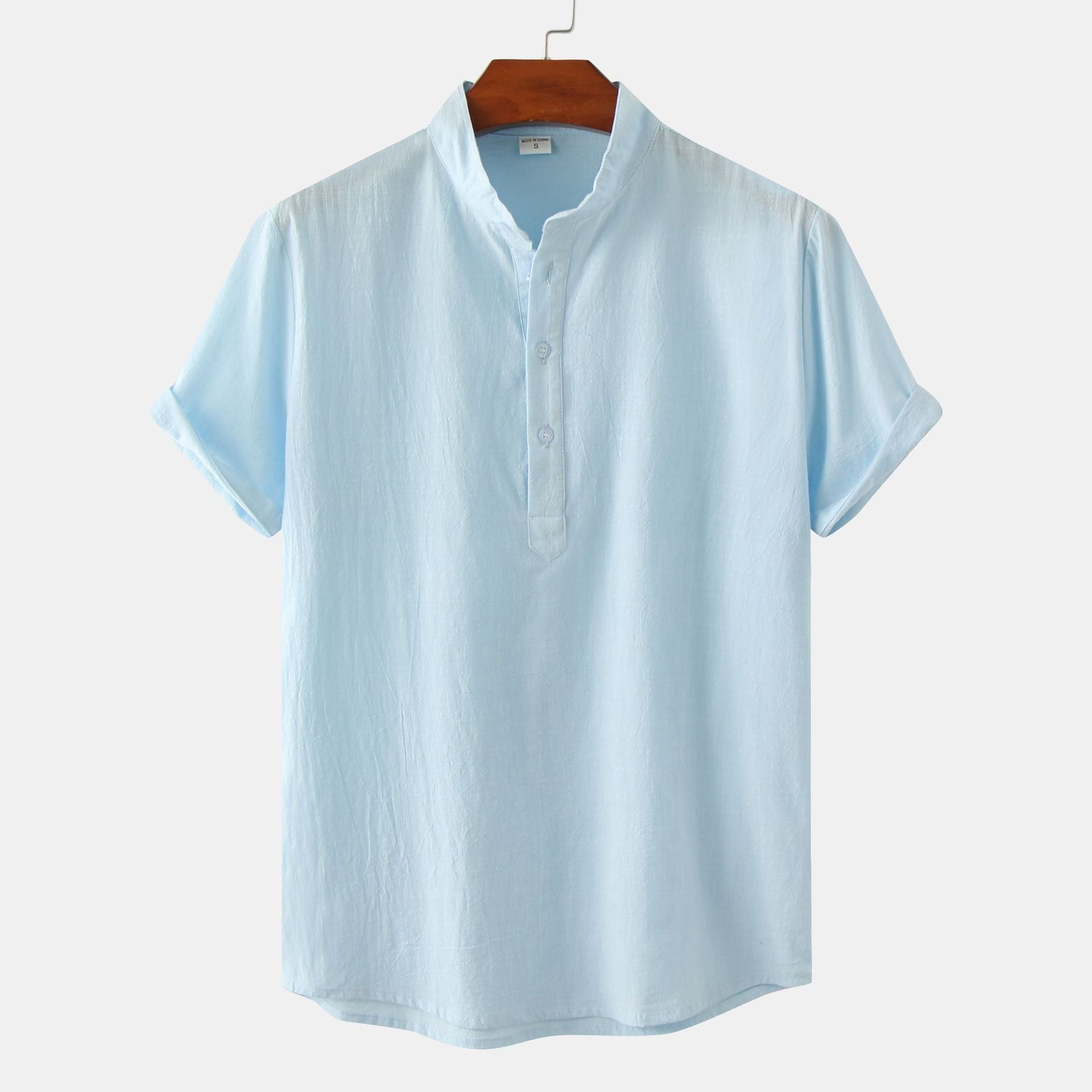 QVL Men's Cotton-Linen Collar Shirt