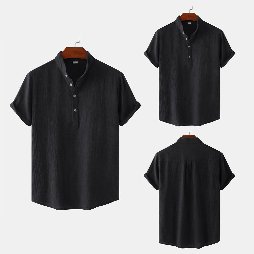 QVL Men's Cotton-Linen Collar Shirt