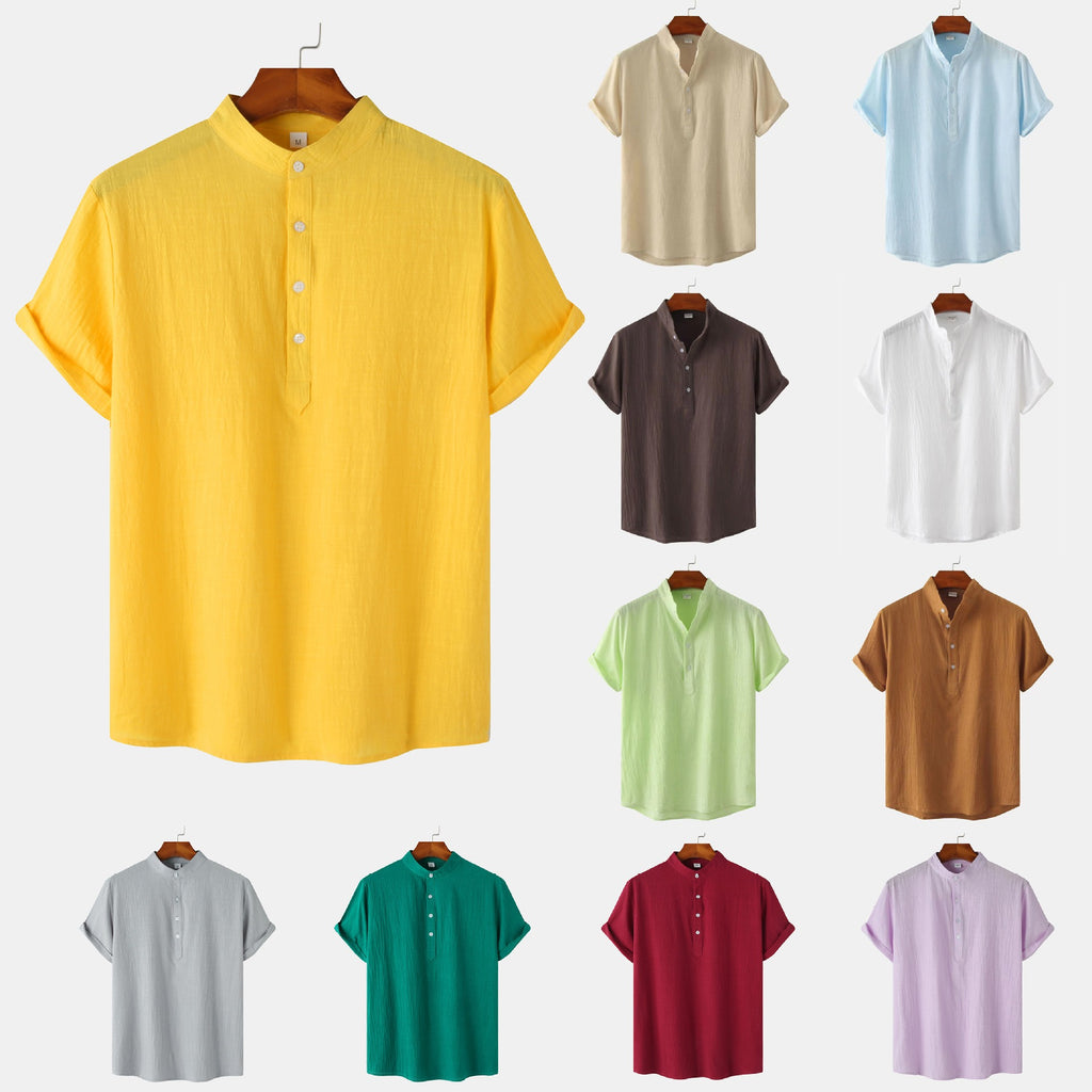 QVL Men's Cotton-Linen Collar Shirt