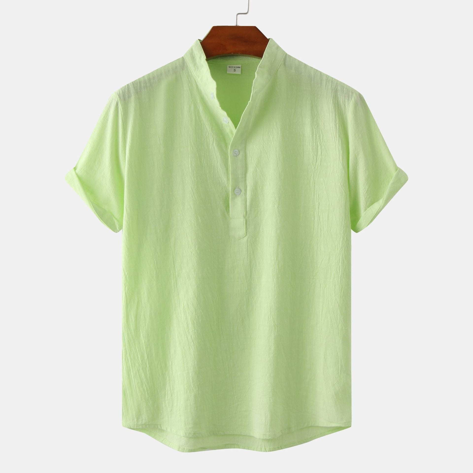 QVL Men's Cotton-Linen Collar Shirt